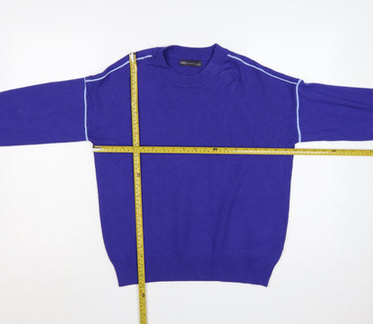 M&S Women Purple M Crew Neck Knit Pullover Jumper Contrast Trim