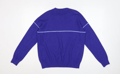M&S Women Purple M Crew Neck Knit Pullover Jumper Contrast Trim