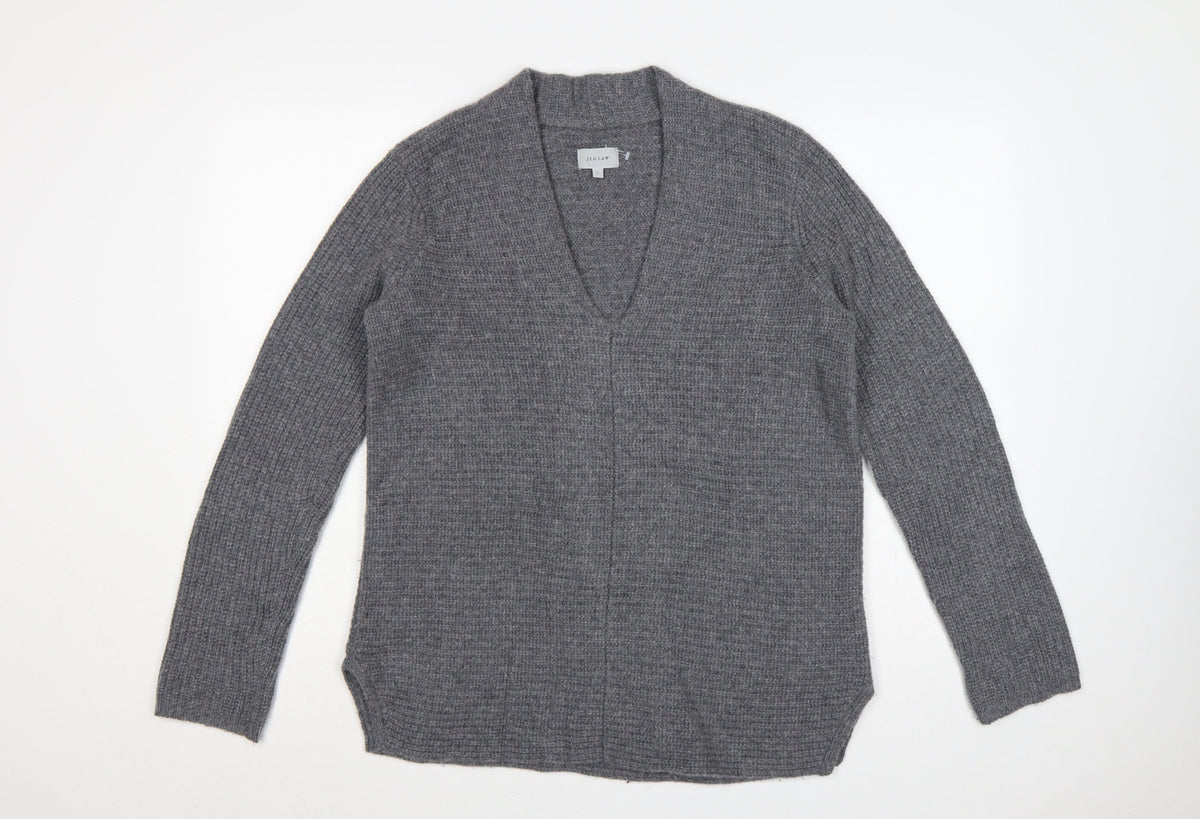 Jigsaw Women’s Grey Cashmere Wool Open Cardigan Size 14 V-Neck Knit