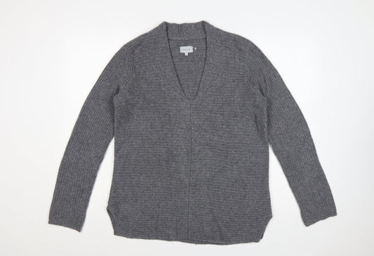 Jigsaw Women’s Grey Cashmere Wool Open Cardigan Size 14 V-Neck Knit