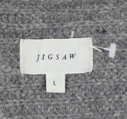 Jigsaw Women’s Grey Cashmere Wool Open Cardigan Size 14 V-Neck Knit