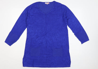 Michelle Hope Women Blue Size 14/16 V-Neck Pocket Knit Tunic Jumper