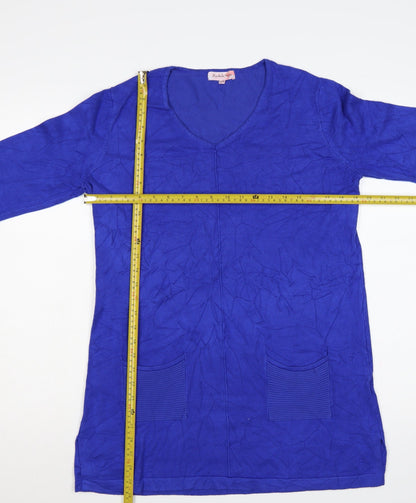 Michelle Hope Women Blue Size 14/16 V-Neck Pocket Knit Tunic Jumper