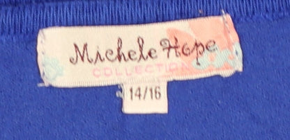 Michelle Hope Women Blue Size 14/16 V-Neck Pocket Knit Tunic Jumper