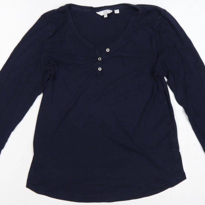 Fat Face Women Blue UK 12 Basic Henley Long Sleeve Jersey T-Shirt