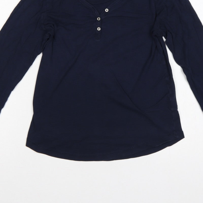 Fat Face Women Blue UK 12 Basic Henley Long Sleeve Jersey T-Shirt
