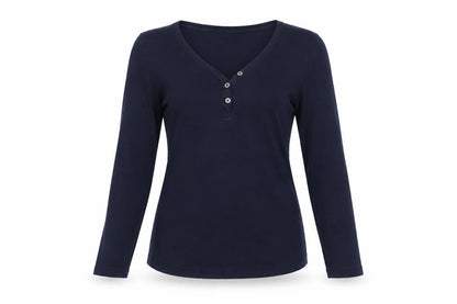 Fat Face Women Blue UK 12 Basic Henley Long Sleeve Jersey T-Shirt