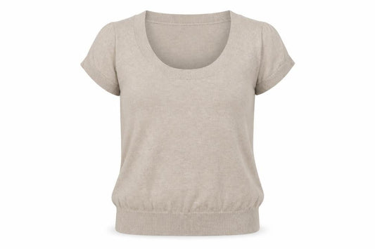 Zara Women Beige UK 14 Short Sleeve Scoop Neck Cotton Knit Jumper