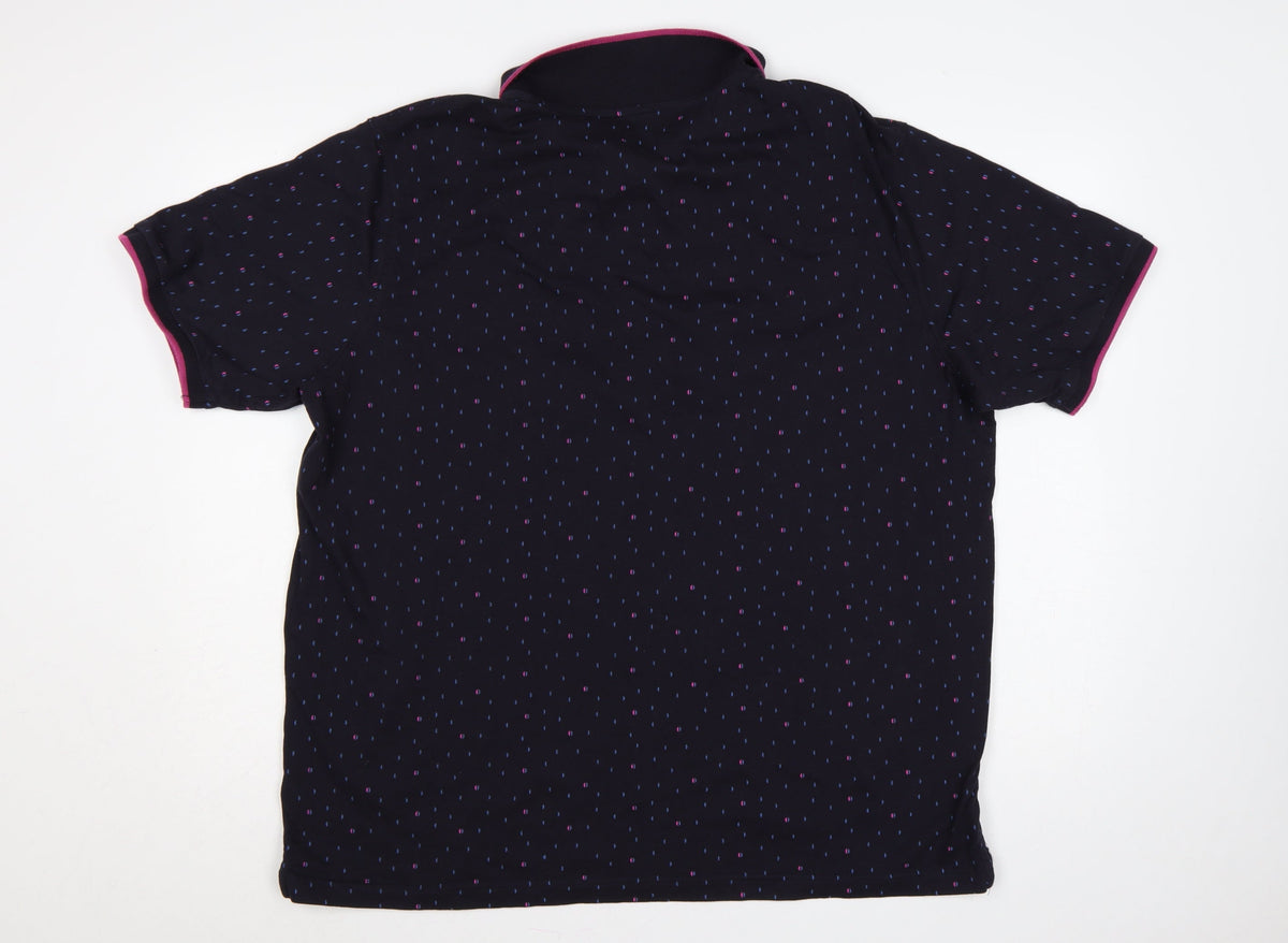 Dunnes Stores Men’s Black Geometric Print Polo Shirt XXL Regular Fit