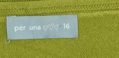Per Una Women’s Green Size 16 V-Neck Long Sleeve Knit Jumper