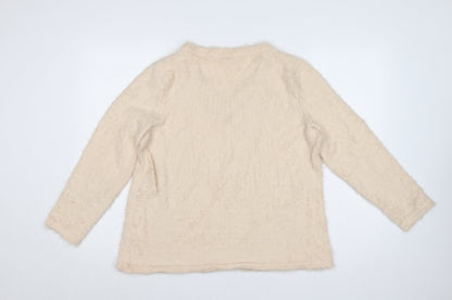 Bodyflirt Women Beige V-Neck Fluffy Knit Jumper Size L