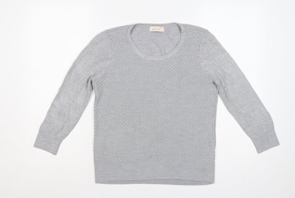 Per Una Women Grey UK 12 Textured Knit Scoop Neck Pullover Jumper