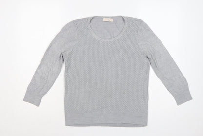 Per Una Women Grey UK 12 Textured Knit Scoop Neck Pullover Jumper
