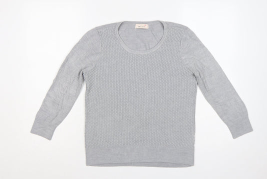 Per Una Women Grey UK 12 Textured Knit Scoop Neck Pullover Jumper