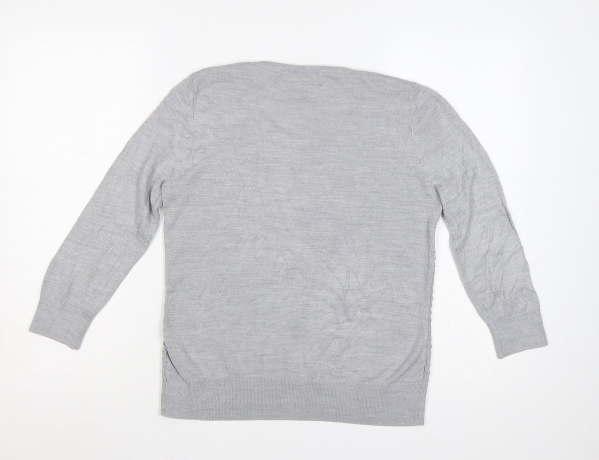 Per Una Women Grey UK 12 Textured Knit Scoop Neck Pullover Jumper