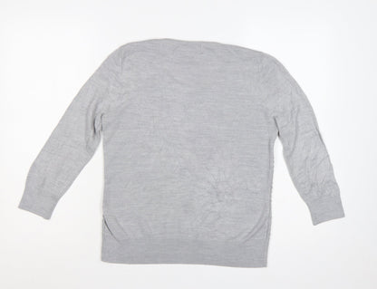 Per Una Women Grey UK 12 Textured Knit Scoop Neck Pullover Jumper