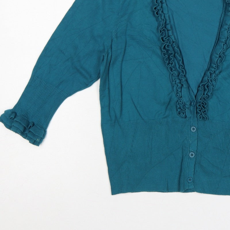 STAR by Julien Macdonald Women’s Blue Size 18 Ruffle V-Neck Cardigan