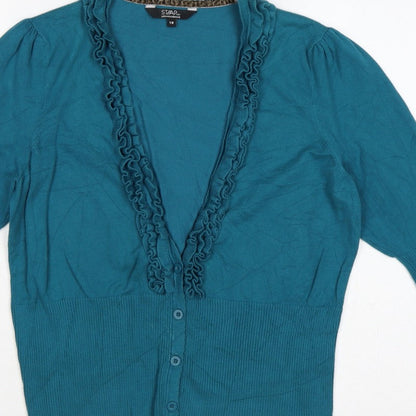STAR by Julien Macdonald Women’s Blue Size 18 Ruffle V-Neck Cardigan