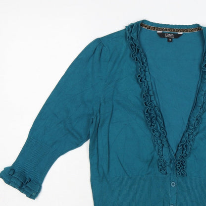 STAR by Julien Macdonald Women’s Blue Size 18 Ruffle V-Neck Cardigan