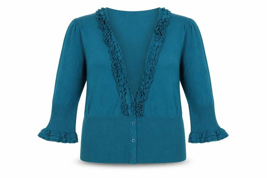 STAR by Julien Macdonald Women’s Blue Size 18 Ruffle V-Neck Cardigan