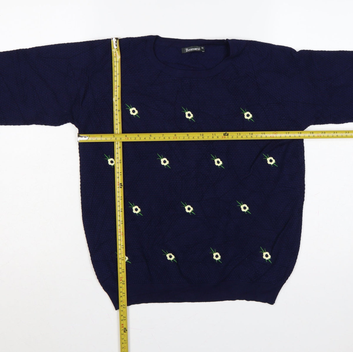Bonmarché Women’s Blue Floral Embroidered Knit Jumper Size 14