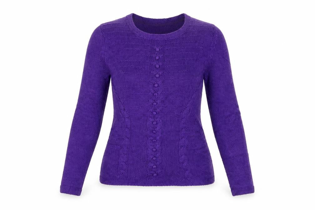 Country Casuals Women's Purple M Cable-Knit Linen Cotton Round Neck Jumper