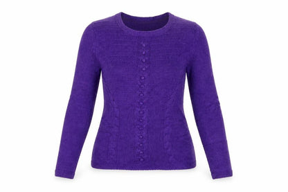Country Casuals Women's Purple M Cable-Knit Linen Cotton Round Neck Jumper