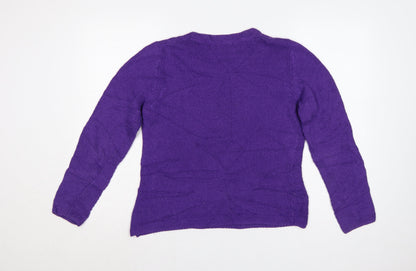 CC Women's Purple M Cable-Knit Linen Cotton Round Neck Jumper