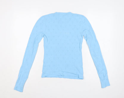 Zara Women Blue S Heart Pointelle Knit Long Sleeve Crew Neck Jumper