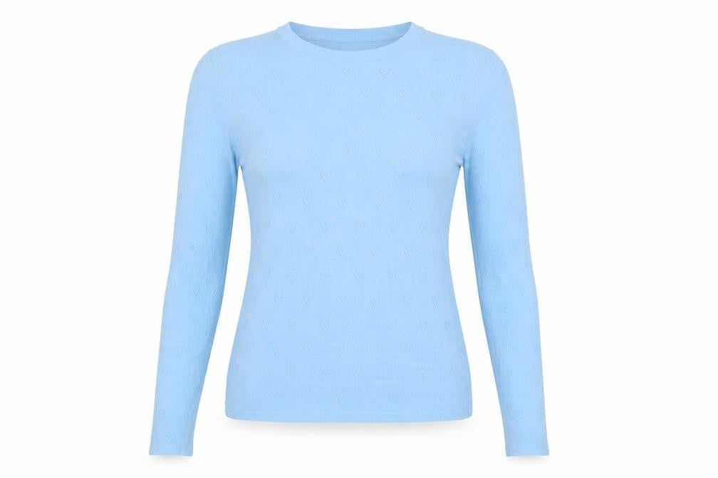 Zara Women Blue S Heart Pointelle Knit Long Sleeve Crew Neck Jumper