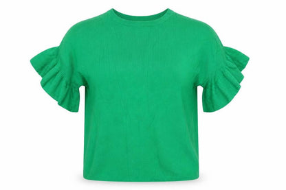 Warehouse Women Green UK 6 Ruffle Sleeve Knit Pullover Jumper