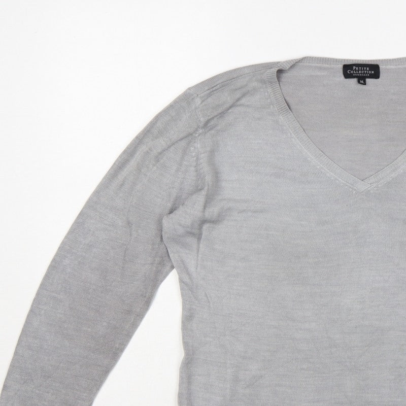 Debenhams Petite Collection Women Grey V-Neck Jumper UK 16 Petite