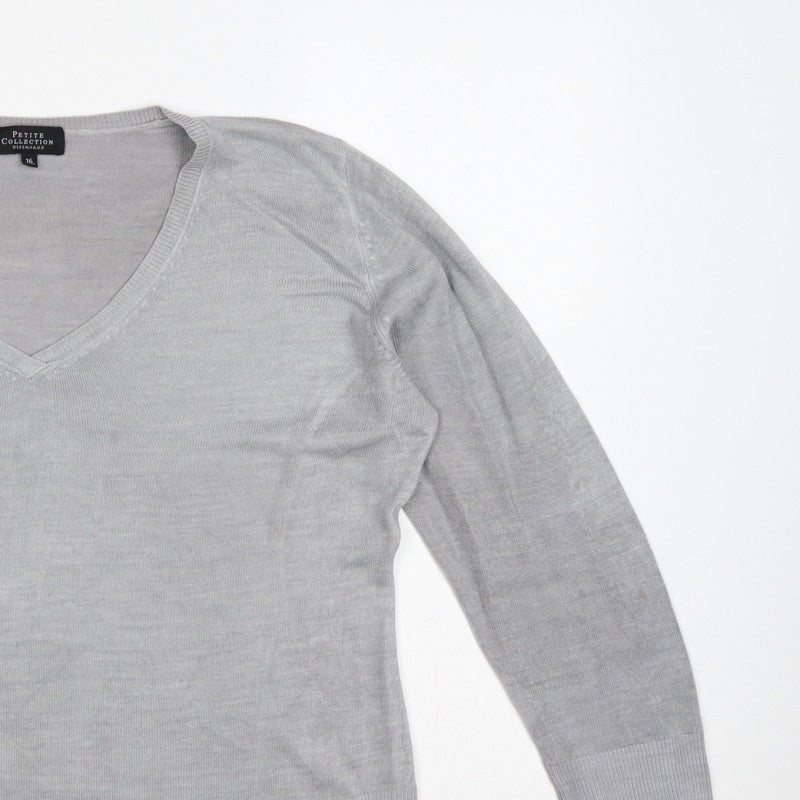 Debenhams Petite Collection Women Grey V-Neck Jumper UK 16 Petite