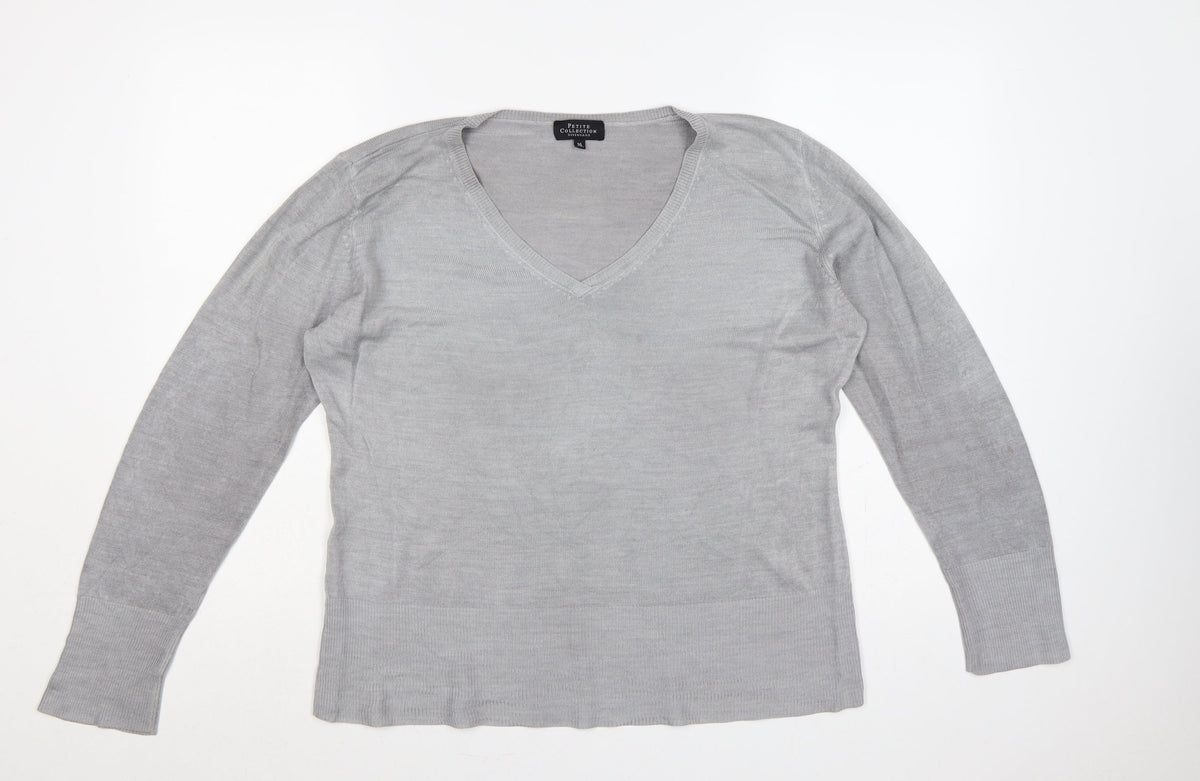 Debenhams Petite Collection Women Grey V-Neck Jumper UK 16 Petite