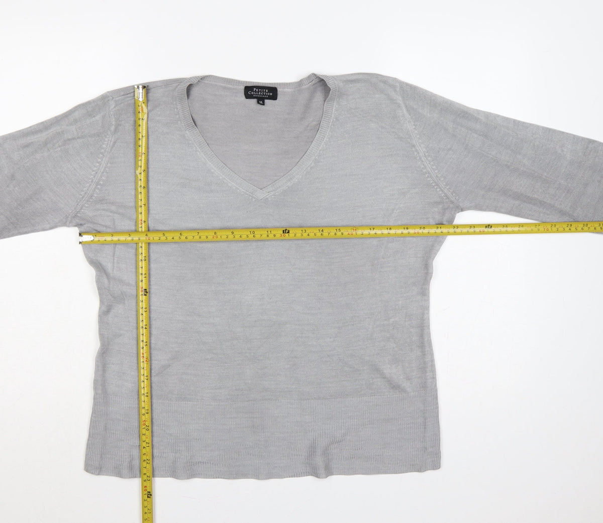 Debenhams Petite Collection Women Grey V-Neck Jumper UK 16 Petite