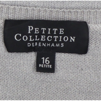 Debenhams Petite Collection Women Grey V-Neck Jumper UK 16 Petite