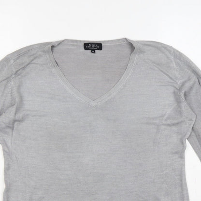 Debenhams Petite Collection Women Grey V-Neck Jumper UK 16 Petite