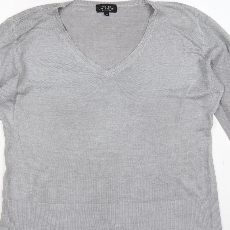 Debenhams Petite Collection Women Grey V-Neck Jumper UK 16 Petite
