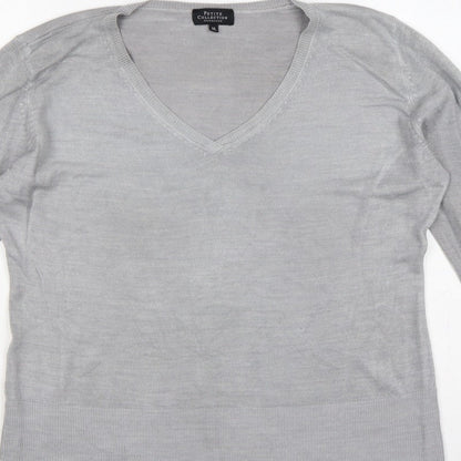 Debenhams Petite Collection Women Grey V-Neck Jumper UK 16 Petite