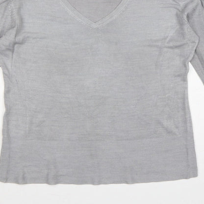 Debenhams Petite Collection Women Grey V-Neck Jumper UK 16 Petite