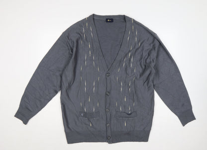 Gabicci Men’s Grey 2XL Wool Blend V-Neck Button Cardigan Knit