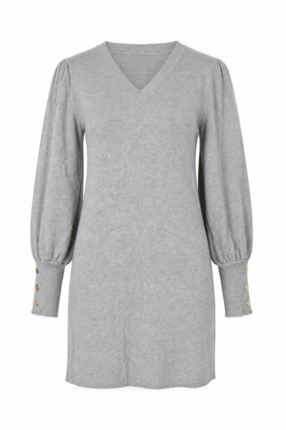 Emmash Paris Women Grey M Knit Jumper Dress V-Neck Balloon Sleeve