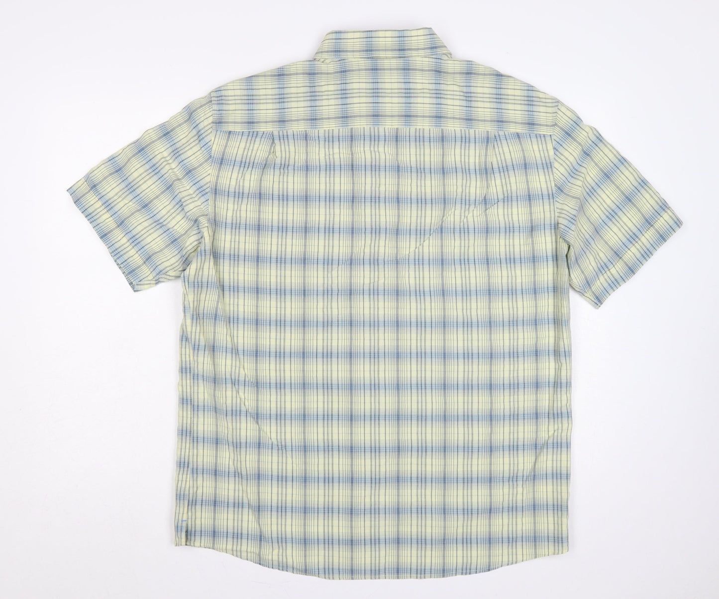 Marks & Spencer Men Yellow Blue Plaid Button-Down Shirt L Short Sleeve