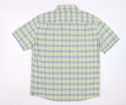 Marks & Spencer Men Yellow Blue Plaid Button-Down Shirt L Short Sleeve