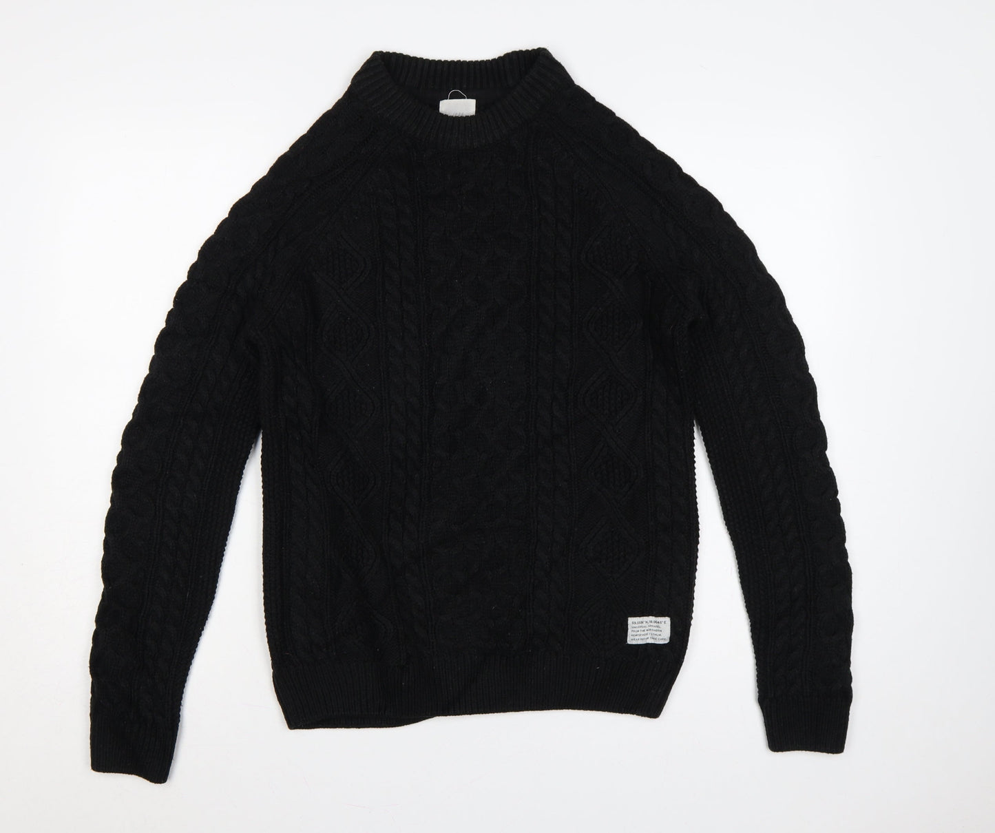 H&M Men Black S Cable Knit Crew Neck Pullover Jumper