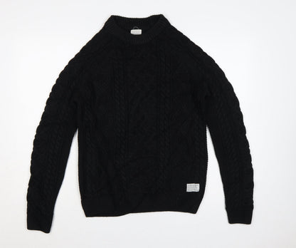 H&M Men Black S Cable Knit Crew Neck Pullover Jumper