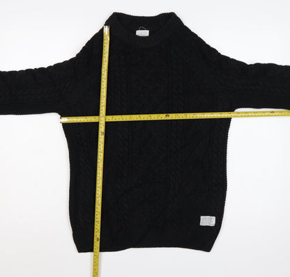 H&M Men Black S Cable Knit Crew Neck Pullover Jumper