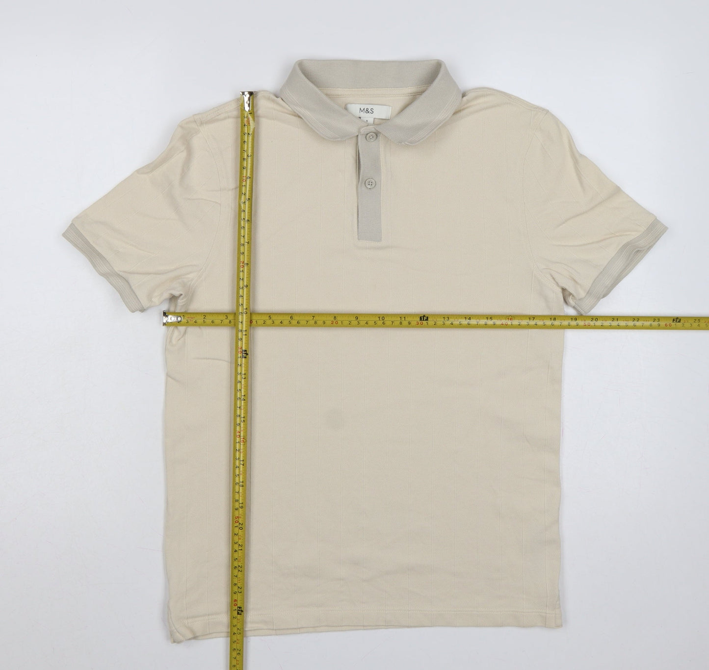 Marks and Spencer Men’s Ivory S Striped Cotton Polo Shirt