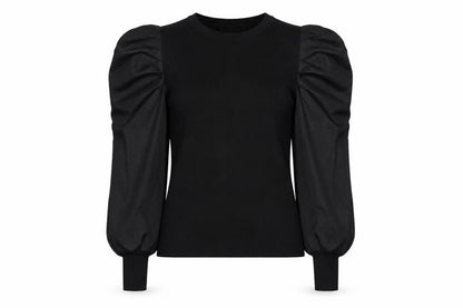 Yu & Me Paris Women Black M Ruffle Balloon Sleeve Knit Jumper