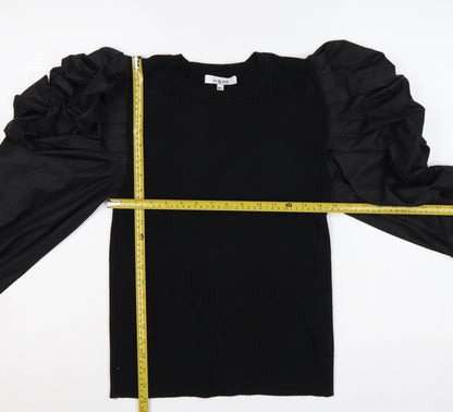 Yu & Me Paris Women Black M Ruffle Balloon Sleeve Knit Jumper
